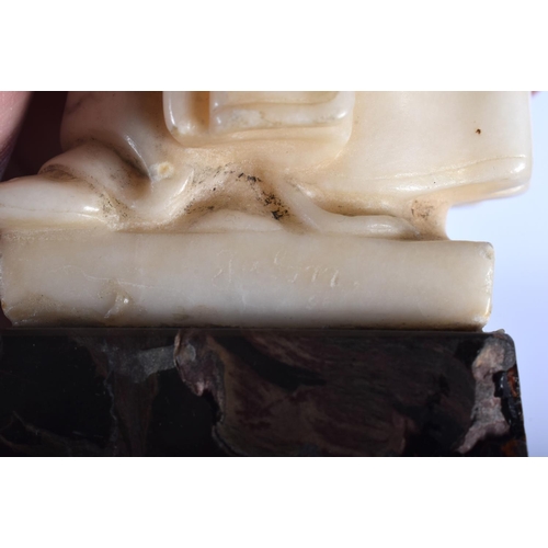 369 - A 19TH CENTURY ITALIAN CARVED ALABASTER FIGURE OF A MALE modelled clutching his beard. 29 cm high.