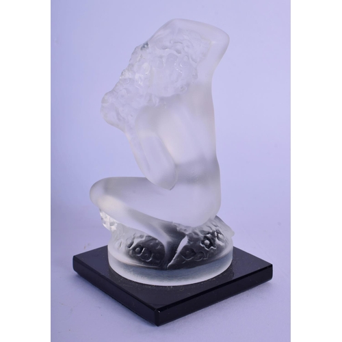37 - A LOVELY FRENCH LALIQUE GLASS SEATED NUDE PAPER WEIGHT. 9 cm high.