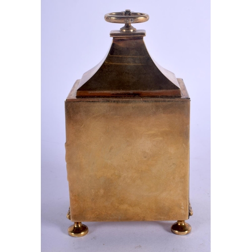 379 - AN ANTIQUE SILVER GILT AND TORTOISESHELL TRAVELLING CLOCK decorated with roundels. 346 grams. 12.5 c... 