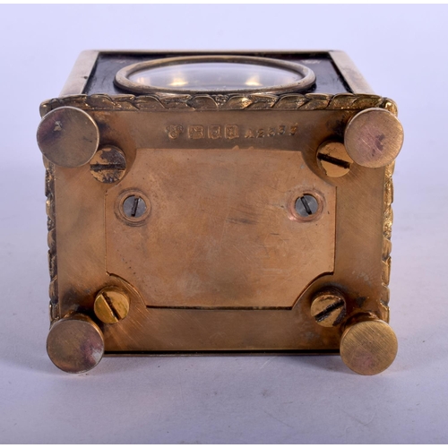 379 - AN ANTIQUE SILVER GILT AND TORTOISESHELL TRAVELLING CLOCK decorated with roundels. 346 grams. 12.5 c... 