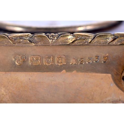 379 - AN ANTIQUE SILVER GILT AND TORTOISESHELL TRAVELLING CLOCK decorated with roundels. 346 grams. 12.5 c... 