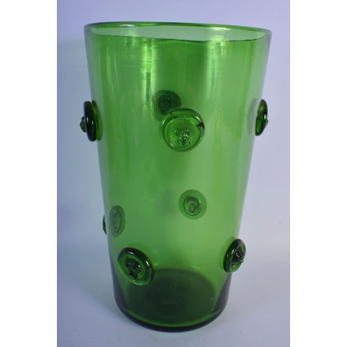 38 - A LARGE BRITISH GREEN GLASS VASE possibly by Powell. 35 cm high.