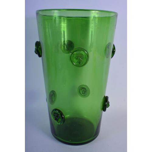 38 - A LARGE BRITISH GREEN GLASS VASE possibly by Powell. 35 cm high.