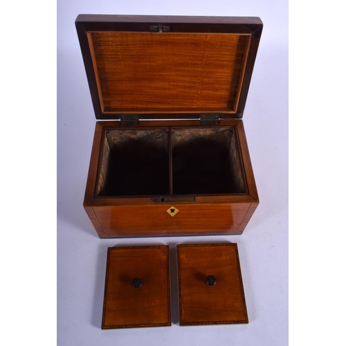 387 - A GEORGE III SATINWOOD TEA CADDY. 19 cm x 12 cm.