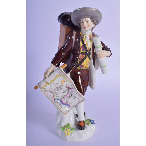 40 - A MEISSEN PORCELAIN FIGURE OF A MAN Cris De Paris, together with a Meissen blue and white dish. Larg... 