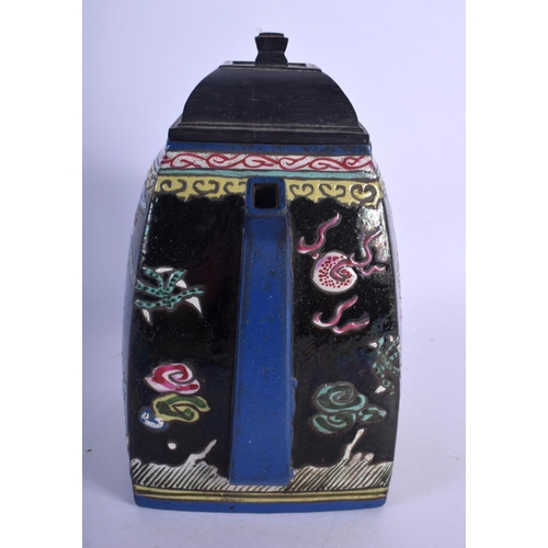 409 - A RARE 19TH CENTURY CHINESE YIXING POTTERY ENAMELLED TEAPOT AND COVER painted with dragons. 19 cm x ... 