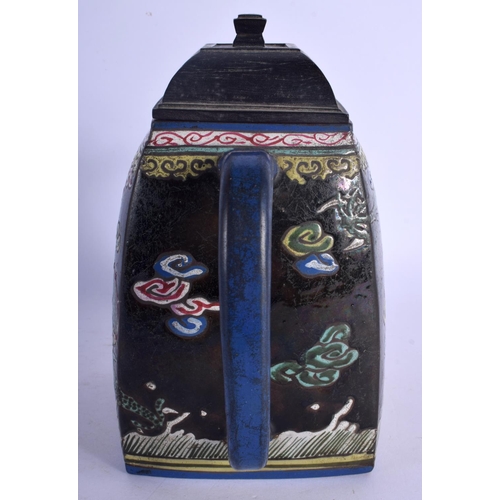 409 - A RARE 19TH CENTURY CHINESE YIXING POTTERY ENAMELLED TEAPOT AND COVER painted with dragons. 19 cm x ... 