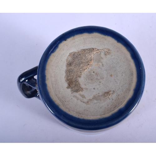 417 - A RARE 18TH CENTURY CHINESE EXPORT POWDER BLUE GROUND MUG Qianlong, gilded with landscapes. 14 cm x ... 