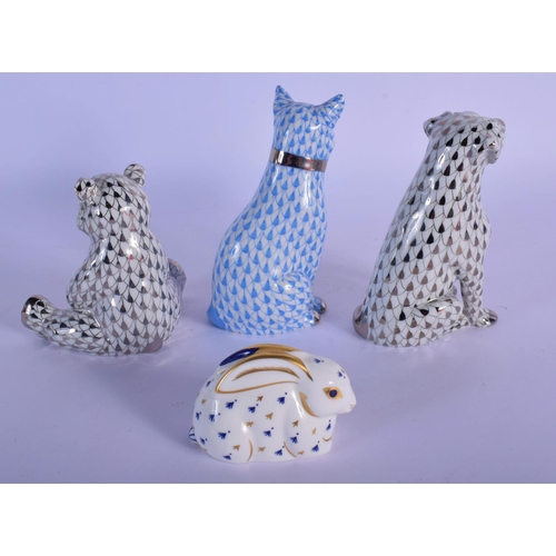 45 - THREE HUNGARIAN HEREND PORCELAIN FIGURES together with a Derby rabbit. (4)