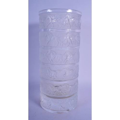 49 - A RARE FRENCH SEVRES CRYSTAL GLASS VASE decorated with bands of horses. 29 cm high.