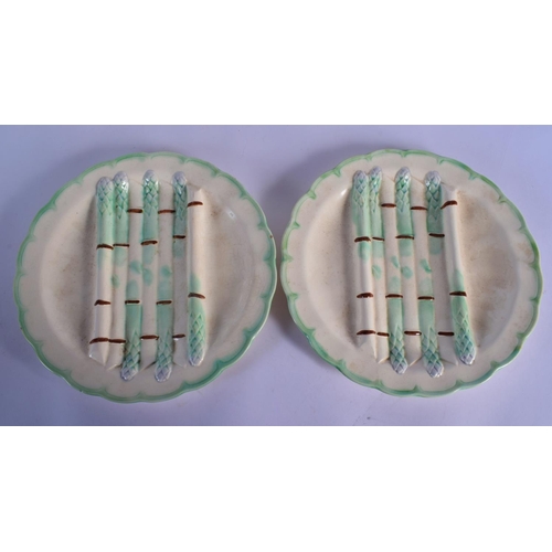 51 - SEVEN ANTIQUE FRENCH MAJOLICA ASPARAGUS PLATES. 24 cm wide. (7)