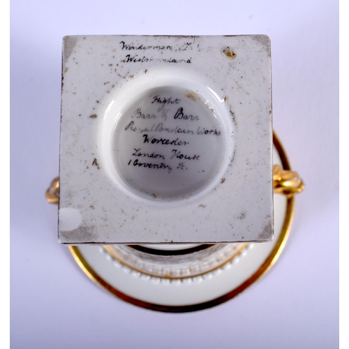 64 - EARLY 19TH C. FLIGHT BARR AND BARR WORCESTER FINE SPILL VASE WITH DRAGON HEAD HANDLES PAINTED WITH A... 