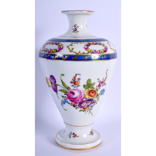 66 - 19TH C. BERLIN MOULDED PLATE PAINTED WITH FLOWERS AND A DRESDEN VASE  Vase 20cm high, Plate 17cm dia... 