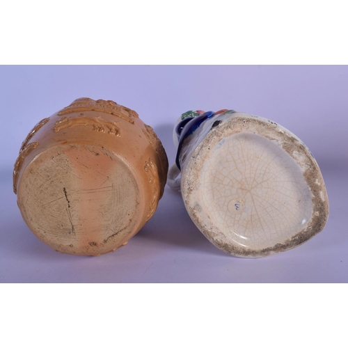 7 - A RARE LARGE 19TH CENTURY ENGLISH HOME BREWED ALE CHARACTER JUG together with a stoneware jug. Large... 