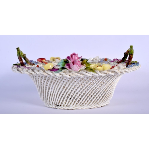 75 - LATE 19TH C. DERBY WOVEN BASKET MOULDED WITH FRUIT AND AN ENGLISH PORCELAIN BASKET WITH APPLIED COLO... 