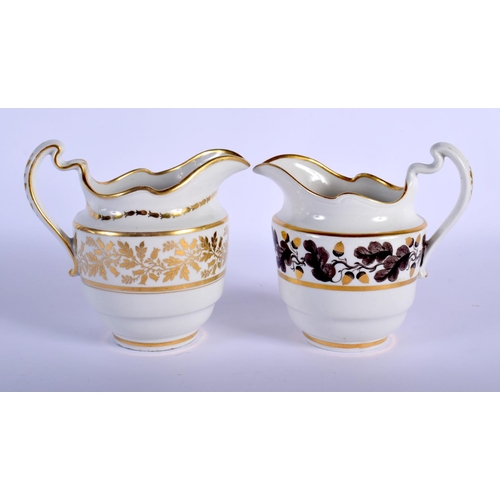78 - 18TH C. FLIGHT BARR WORCESTER CREAM JUGS ONE WITH BROWN LEAVES AND THE OTHER WITH ELABORATE GILT DEC... 