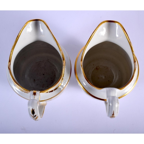 78 - 18TH C. FLIGHT BARR WORCESTER CREAM JUGS ONE WITH BROWN LEAVES AND THE OTHER WITH ELABORATE GILT DEC... 