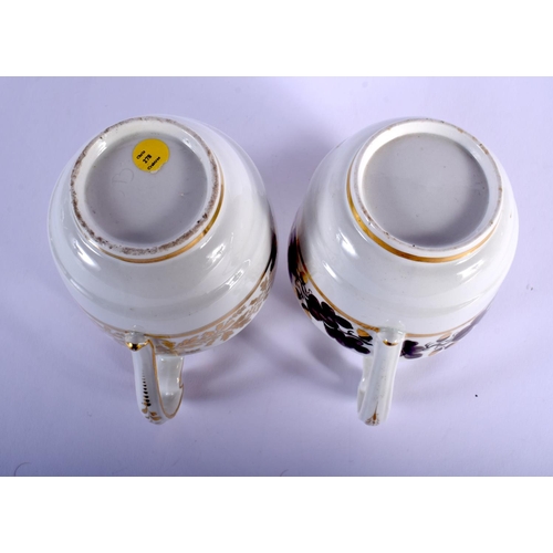 78 - 18TH C. FLIGHT BARR WORCESTER CREAM JUGS ONE WITH BROWN LEAVES AND THE OTHER WITH ELABORATE GILT DEC... 