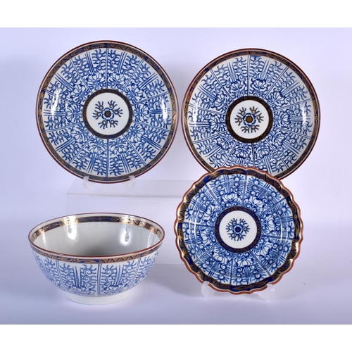 83 - 18TH C. WORCESTER SHAPED SMALL PLATE PAINTED WITH ROYAL LILY AND TWO BARR SAUCER-DISHES AND A BOWL S... 