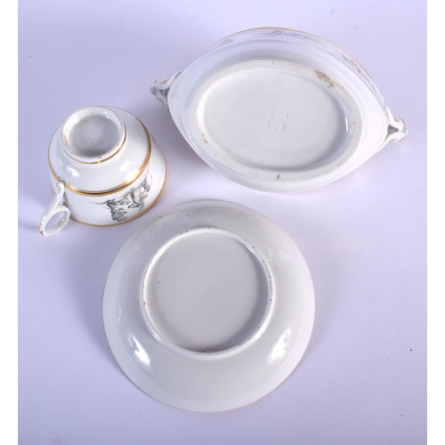 84 - 19TH C. BARR FLIGHT AND BARR WORCESTER TEACUP AND SAUCER BAT PRINTED WITH COUNTRY FOLK AND A BOAT-SH... 