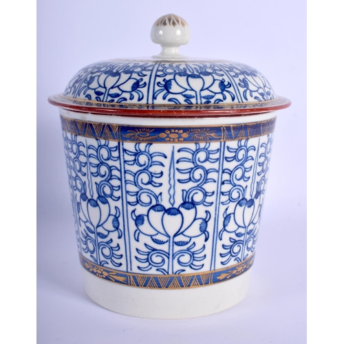 87 - 18TH C. ROYAL LILY RARE SUCRIER AND COVER OR TOBACCO JAR PAINTED WITH THE ROYAL LILY PATTERN. 12.5cm... 