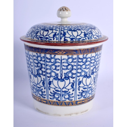 87 - 18TH C. ROYAL LILY RARE SUCRIER AND COVER OR TOBACCO JAR PAINTED WITH THE ROYAL LILY PATTERN. 12.5cm... 