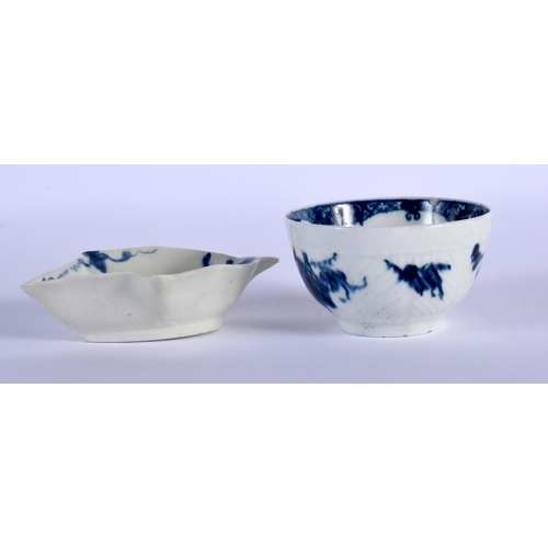 88 - 18TH C. WORCESTER 'RARE' TEABOWL PAINTED WITH FEATHER MOULD BIRDS AND AN EARY WORCESTER EARLY LEAF S... 