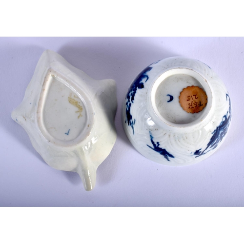 88 - 18TH C. WORCESTER 'RARE' TEABOWL PAINTED WITH FEATHER MOULD BIRDS AND AN EARY WORCESTER EARLY LEAF S... 