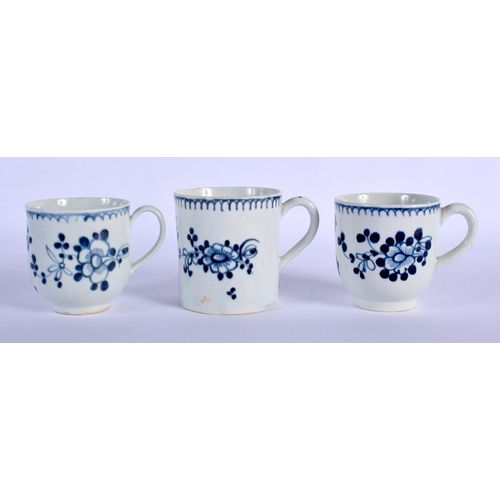89 - 18TH C. LIVERPOOL WITH THE SAME UNDERGLAZE BLUE PATTERN FROM DIFFERENT FACTORIES, A COFFEE CAN, AND ... 