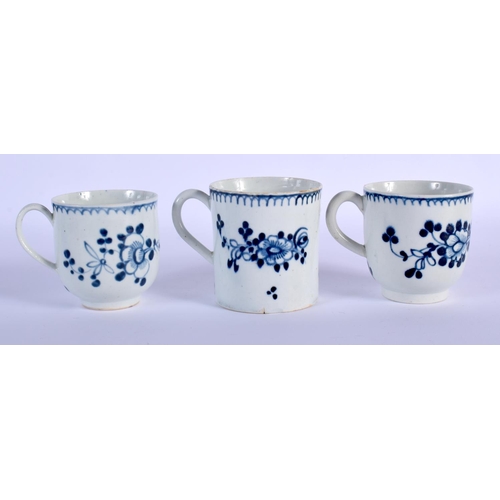89 - 18TH C. LIVERPOOL WITH THE SAME UNDERGLAZE BLUE PATTERN FROM DIFFERENT FACTORIES, A COFFEE CAN, AND ... 