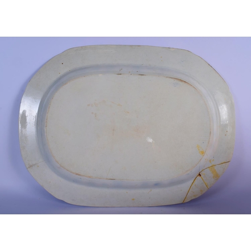9 - A RARE LARGE EARLY 19TH CENTURY BLUE AND WHITE ZEBRA SERVING DISH by John Rogers. 54 cm x 38 cm.