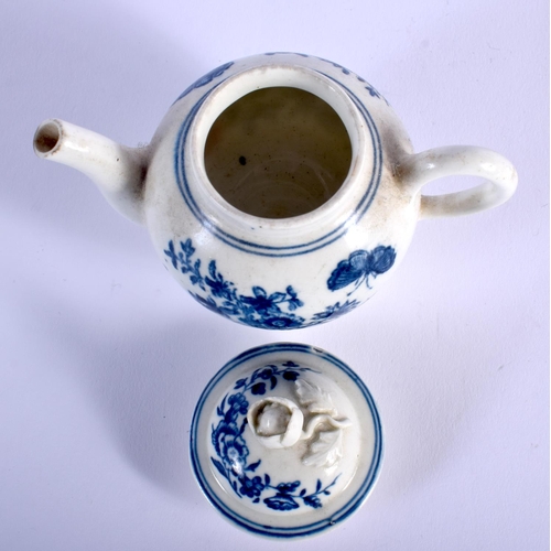 90 - 18TH C. ENGLISH PORCELAIN RARE MINIATURE TEAPOT AND COVER DECORATED IN UNDERGLAZE BUE WITH A VERSION... 