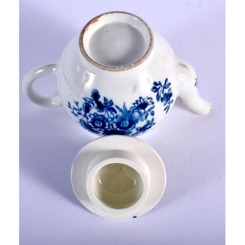 90 - 18TH C. ENGLISH PORCELAIN RARE MINIATURE TEAPOT AND COVER DECORATED IN UNDERGLAZE BUE WITH A VERSION... 