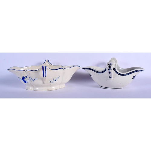 93 - 18TH C. RARE CHANTILLY SAUCEBOAT PAINTED IN BLUE AND A TOURNAY SAUCEBOAT PAINTED IN UNDERGLAZE BLUE ... 