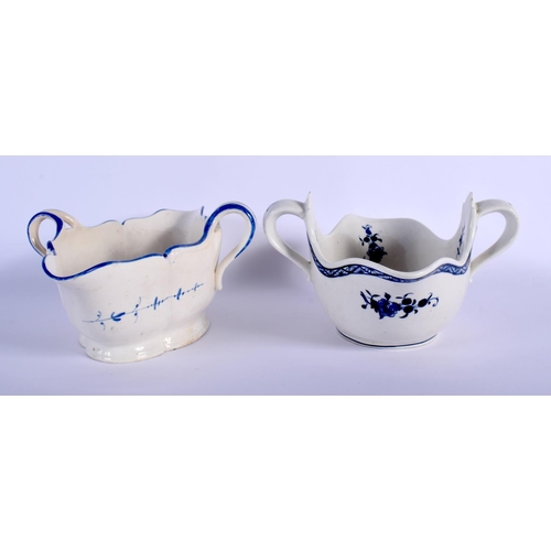 93 - 18TH C. RARE CHANTILLY SAUCEBOAT PAINTED IN BLUE AND A TOURNAY SAUCEBOAT PAINTED IN UNDERGLAZE BLUE ... 