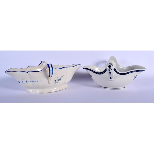 93 - 18TH C. RARE CHANTILLY SAUCEBOAT PAINTED IN BLUE AND A TOURNAY SAUCEBOAT PAINTED IN UNDERGLAZE BLUE ... 