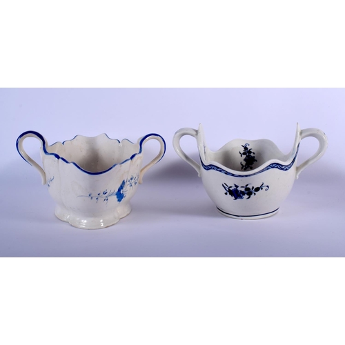93 - 18TH C. RARE CHANTILLY SAUCEBOAT PAINTED IN BLUE AND A TOURNAY SAUCEBOAT PAINTED IN UNDERGLAZE BLUE ... 