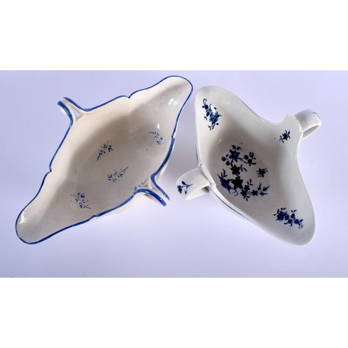 93 - 18TH C. RARE CHANTILLY SAUCEBOAT PAINTED IN BLUE AND A TOURNAY SAUCEBOAT PAINTED IN UNDERGLAZE BLUE ... 