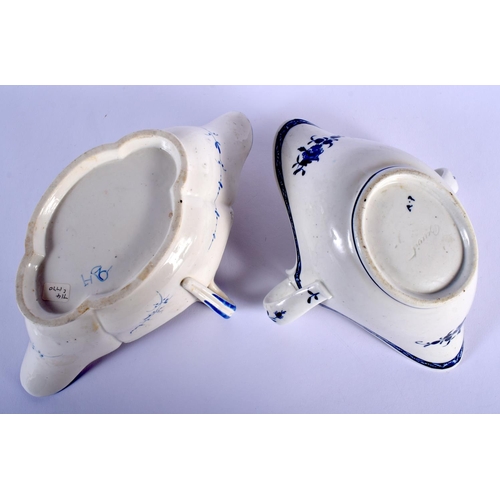 93 - 18TH C. RARE CHANTILLY SAUCEBOAT PAINTED IN BLUE AND A TOURNAY SAUCEBOAT PAINTED IN UNDERGLAZE BLUE ... 