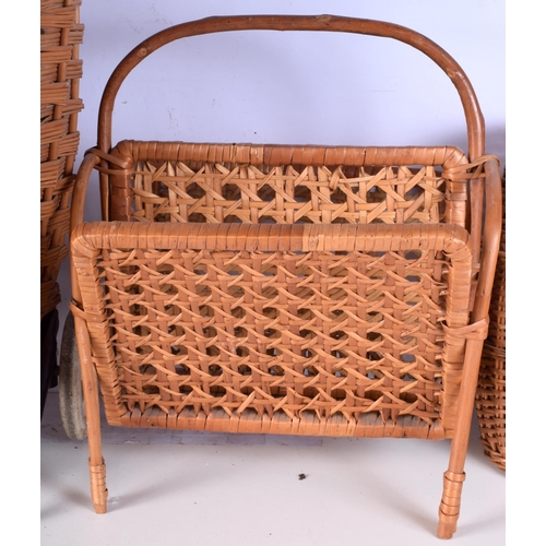 3786 - A wicker shopping trolley together with a basket and a magazine rack largest 92cm (3).