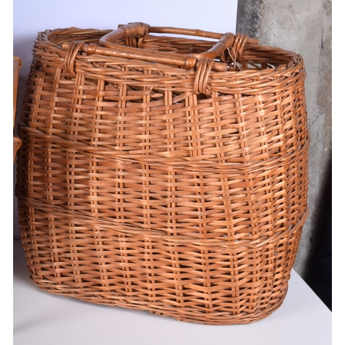 3786 - A wicker shopping trolley together with a basket and a magazine rack largest 92cm (3).