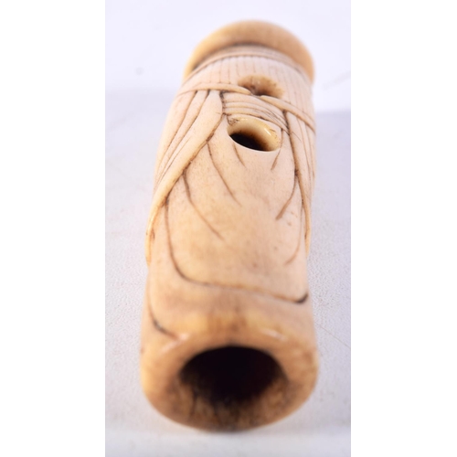 17 - AN 18TH CENTURY JAPANESE EDO PERIOD CARVED STAG ANTLER NETSUKE modelled as a Dutchman. 10 cm high.