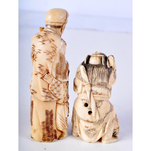 27 - A 19TH CENTURY JAPANESE MEIJI PERIOD CARVED IVORY NETSUKE together with a larger okimono. Largest 8 ... 