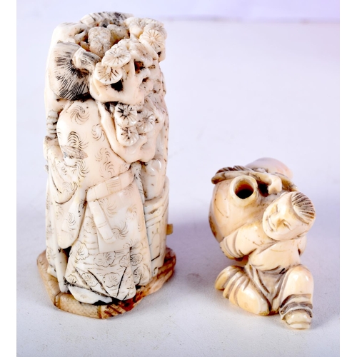33 - TWO 19TH CENTURY JAPANESE MEIJI PERIOD CARVED IVORY OKIMONO. Largest 7 cm x 4.5 cm. (2)