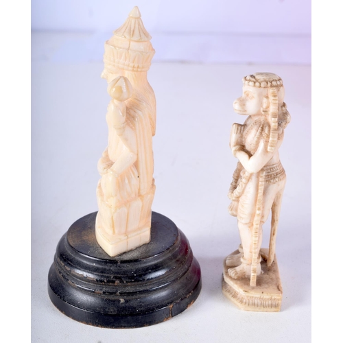 34 - TWO 19TH CENTURY ANGLO INDIAN CARVED IVORY FIGURES each modelled in a buddhistic stance. Largest 11 ... 