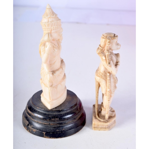34 - TWO 19TH CENTURY ANGLO INDIAN CARVED IVORY FIGURES each modelled in a buddhistic stance. Largest 11 ... 