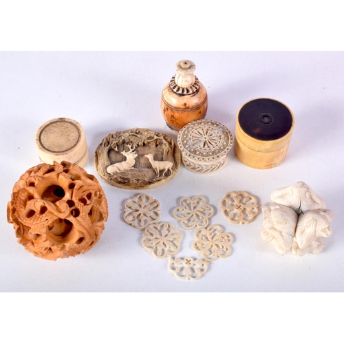 35 - AN ANTIQUE BAVARIAN CARVED IVORY STAG PLAQUE etc. (qty)