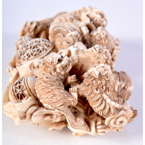 39 - A FINE 19TH CENTURY JAPANESE MEIJI PERIOD CARVED IVORY OKIMONO modelled as numerous beasts in a play... 