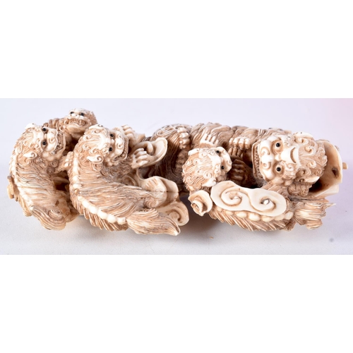 39 - A FINE 19TH CENTURY JAPANESE MEIJI PERIOD CARVED IVORY OKIMONO modelled as numerous beasts in a play... 