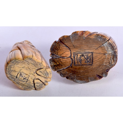 51 - TWO 19TH CENTURY CHINESE CARVED MAMMOTH IVORY FIGURES OF SCHOLARS. Largest 5.5 cm x 5.5 cm. (2)